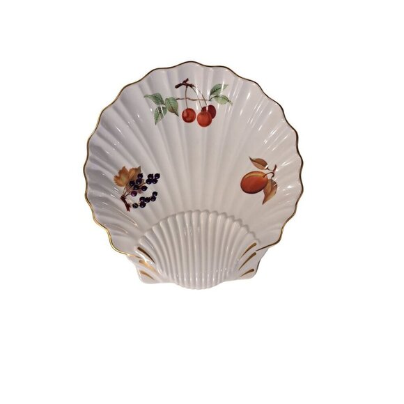 ROYAL WORCESTER Evesham Gold 9” Shell Shaped Vintage Porcelain Plate - Picture 1 of 13